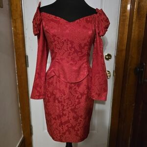 Vintage Scott McClintock Red Damask Cocktail Dress - Size 12